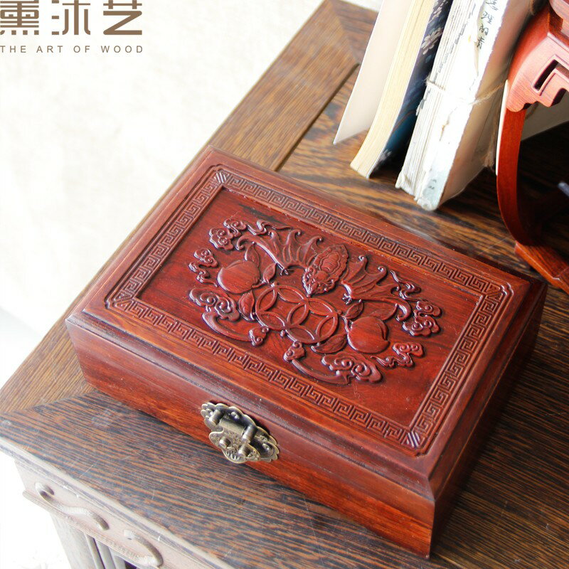 首飾盒福祿壽紅酸枝紅木手串飾品盒珠寶收納盒百年好合結婚禮盒