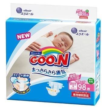 日本大王【GOON】境內彩盒版(增枚) 尿布 NB 98片*2包/箱(196片)