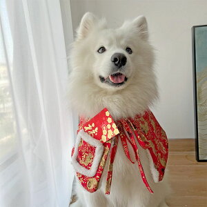 耶耶的拜年服狗狗過年圍脖狗狗口水巾中大型犬薩摩新年圍兜裝飾品