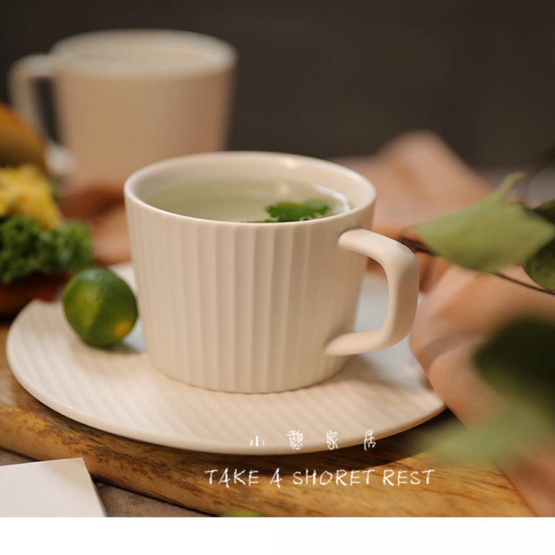 日式北歐ins枯山水陶瓷咖啡杯碟套裝簡約英式卡布基諾馬克杯白色