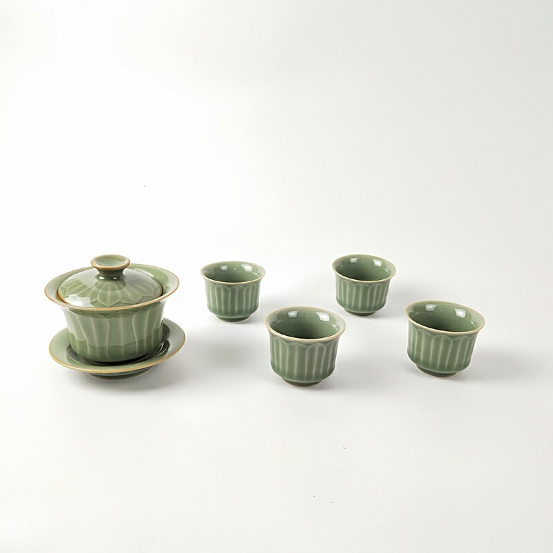 龍泉青瓷功夫茶具套裝家用陶瓷簡約泡茶器辦公室整套茶杯茶壺蓋碗1入