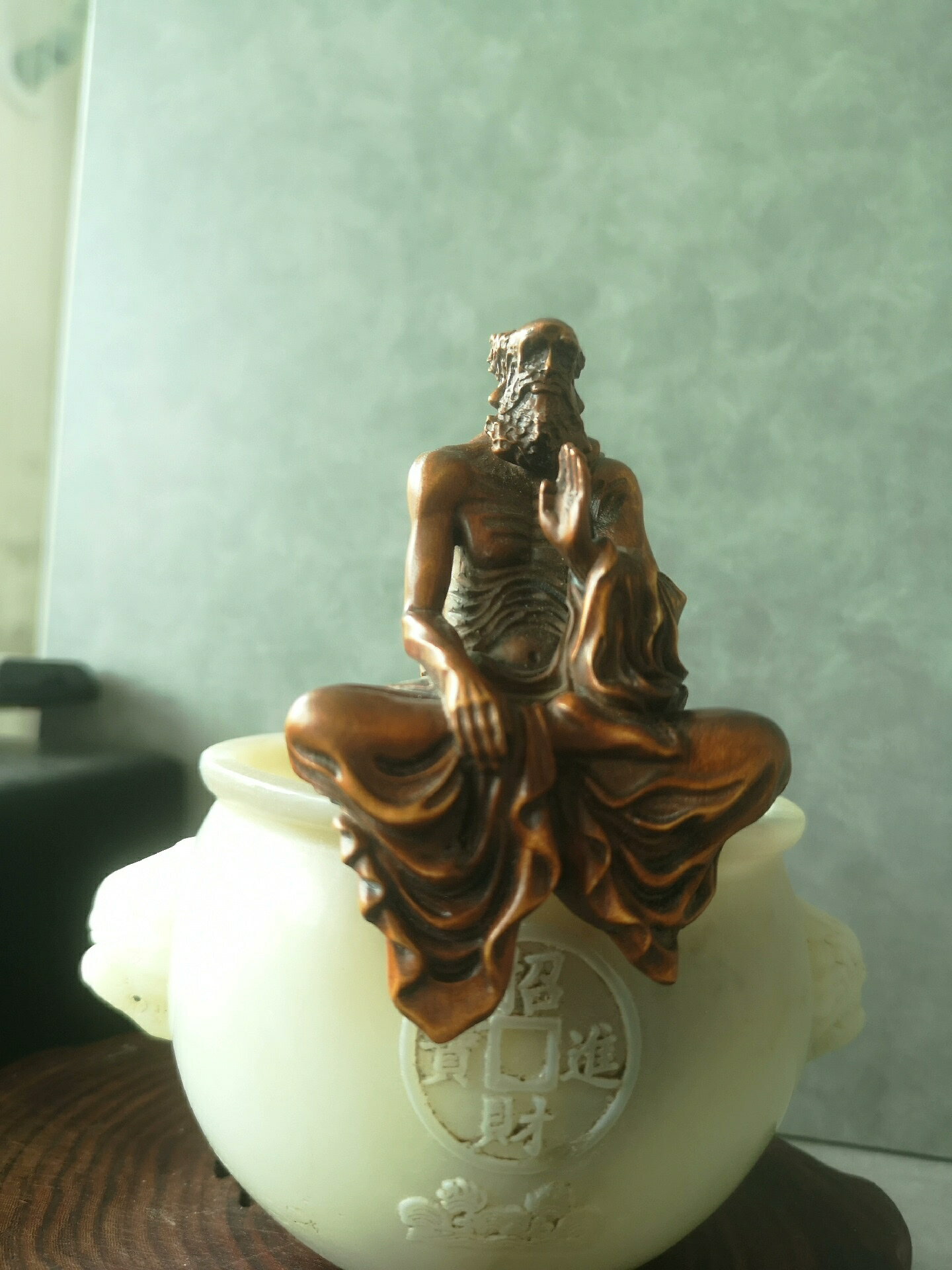 達摩祖師木雕擺飾小葉黃楊木擺飾茶寵，圖片實拍，尺寸高9寬5.