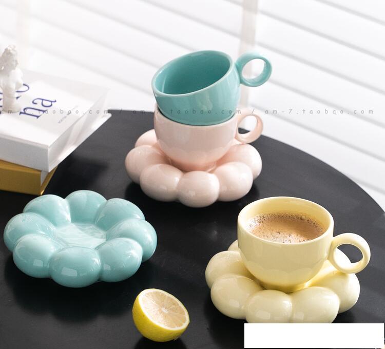 花朵陶瓷ins杯碟可愛 早餐咖啡杯 馬克杯韓式網紅創意色釉下彩 雙十一全館距惠