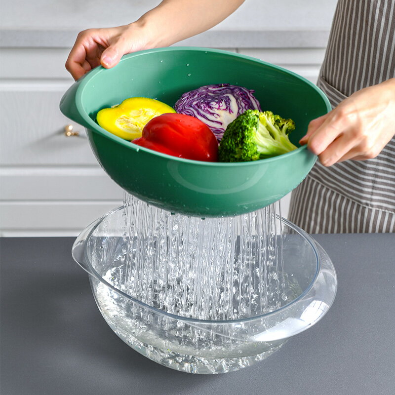 廚房瀝水籃家用客廳雙層洗菜盆洗蔬菜神器塑料創意洗菜籃子水果盤