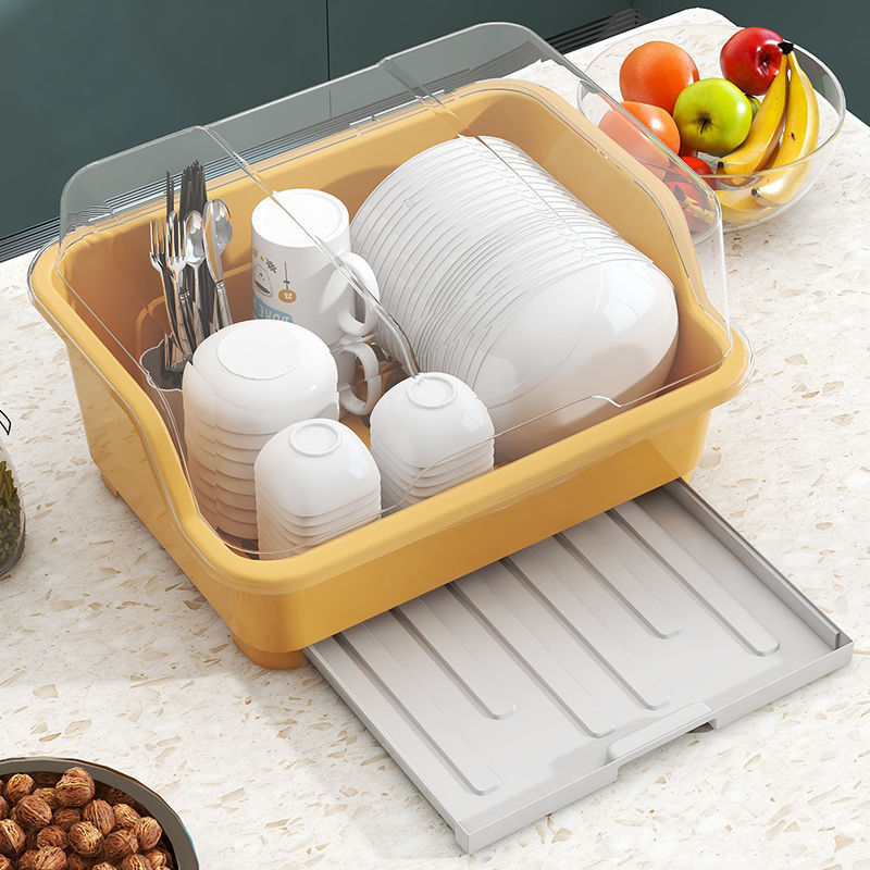 廚房裝碗筷收納盒家用帶蓋宿捨碗碟置物架塑料碗櫃碗箱碗架可瀝水