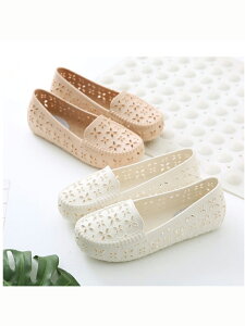 夏季女款洞洞鏤空女鞋塑料白色涼鞋防滑平底護士鞋孕婦媽媽鞋舒適