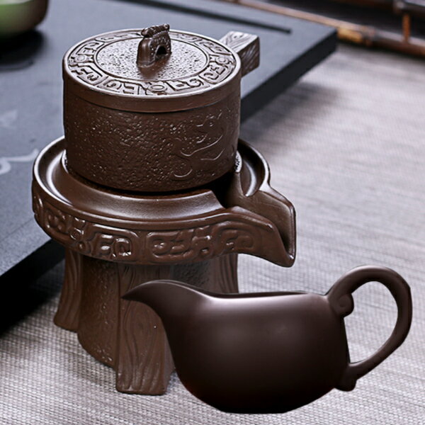 懶人茶具套裝家用半全自動旋轉小紫砂壺石磨功夫茶杯配件泡茶神器