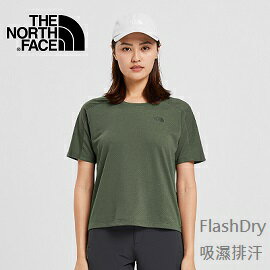 [ THE NORTH FACE ] 女 FlashDry 吸濕排汗短袖T恤 軍綠 / NF0A497521L