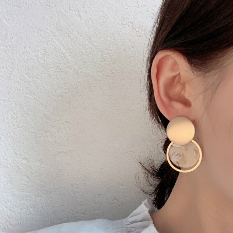 法式冷淡風INS幾何型耳環復古紋理耳釘女S925純銀針立體耳飾品