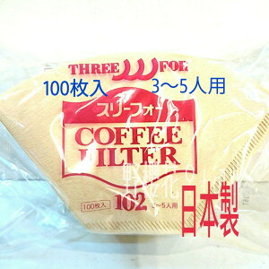 日本三洋產業無漂白咖啡濾紙3～5人份100枚入 日本製4962522341329[野櫻花]