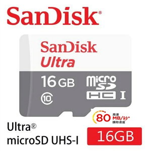 【4%回饋+滿千折百】SanDisk 16GB Ultra Micro SDHC UHS-I 記憶卡(80MB/s)無轉卡