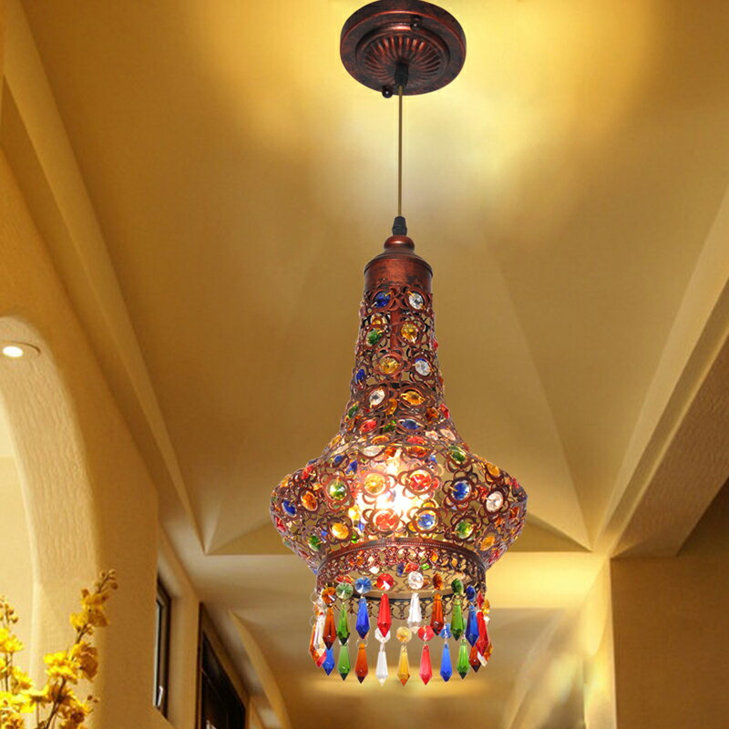 漫咖啡小吊燈 東南亞泰式風格彩色水晶吊燈地中海波西米亞餐廳燈
