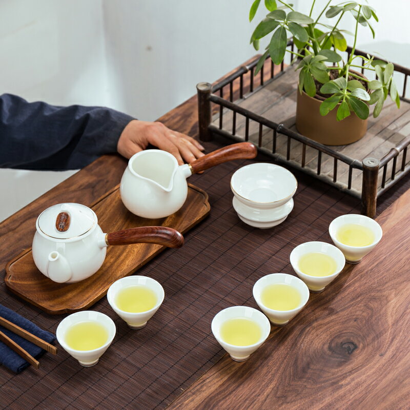 羊脂玉白瓷功夫茶具套裝家用高檔側把茶壺茶杯整套泡茶壺禮盒旅行