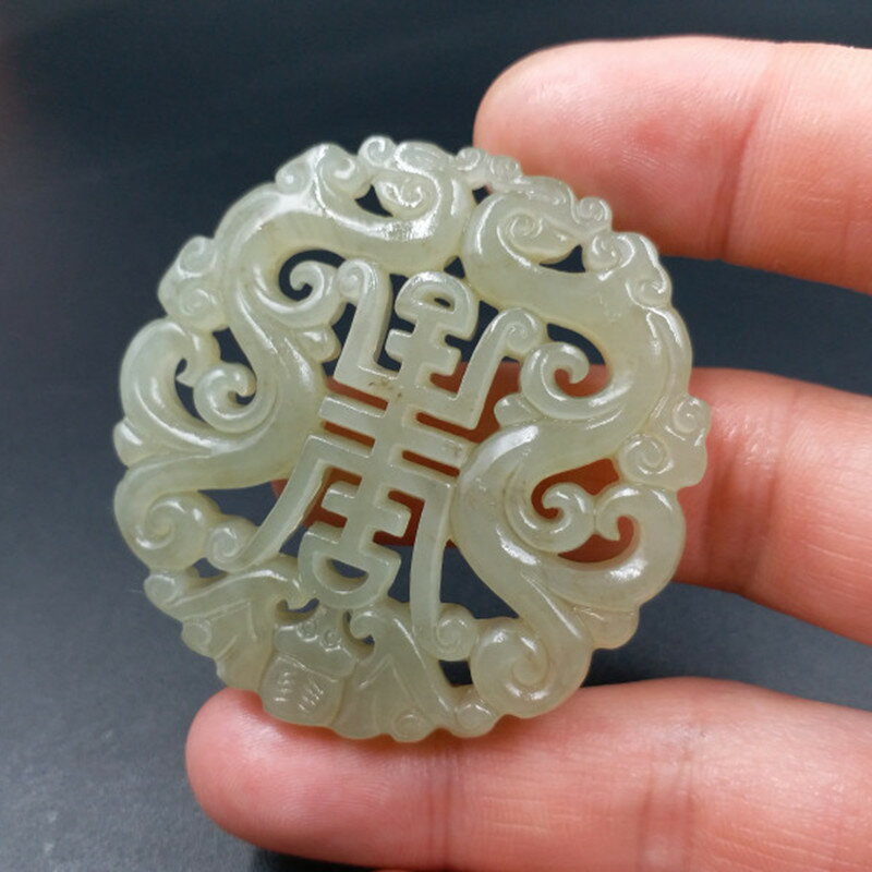新款精美 天然玉石a貨和田玉壽字掛件和田玉雙龍祝壽吊墜玉牌子