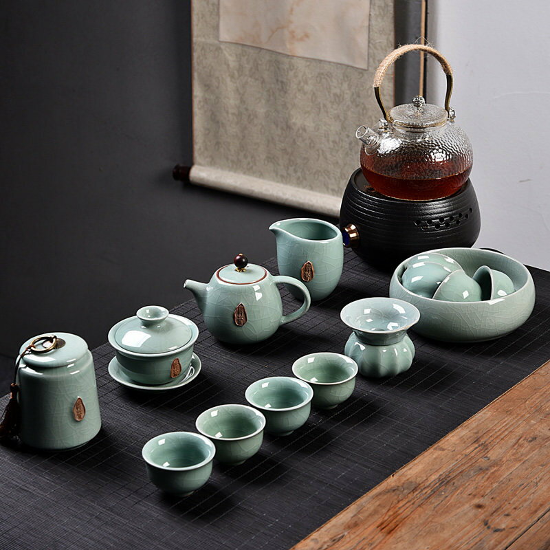 哥窯開片陶瓷功夫茶具整套家用茶壺茶杯蓋碗中式古典汝窯泡茶器