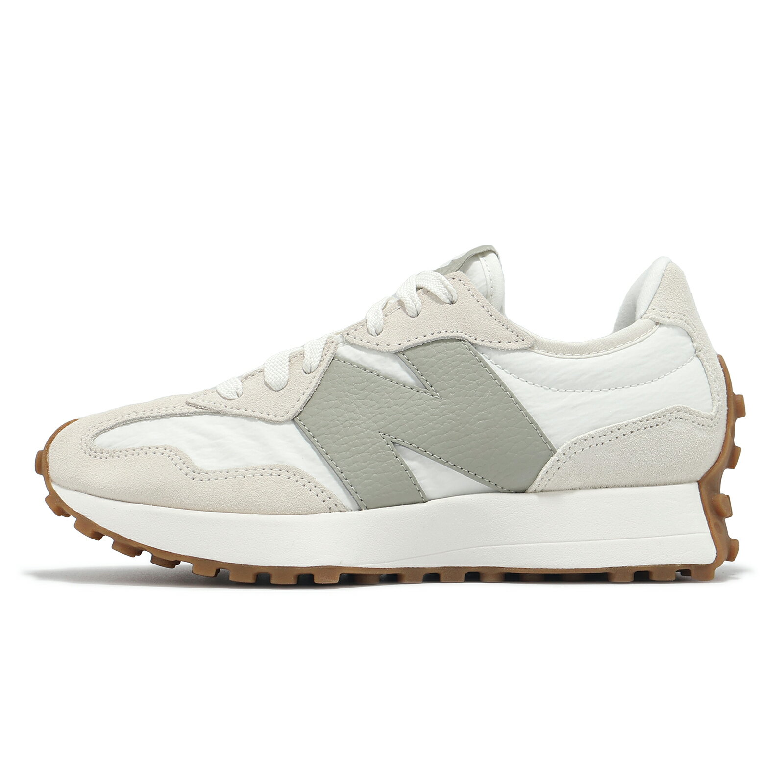 New Balance NB 休閒鞋 327 女鞋 米白 綠 復古 麂皮 拼接 膠底 運動鞋 NB