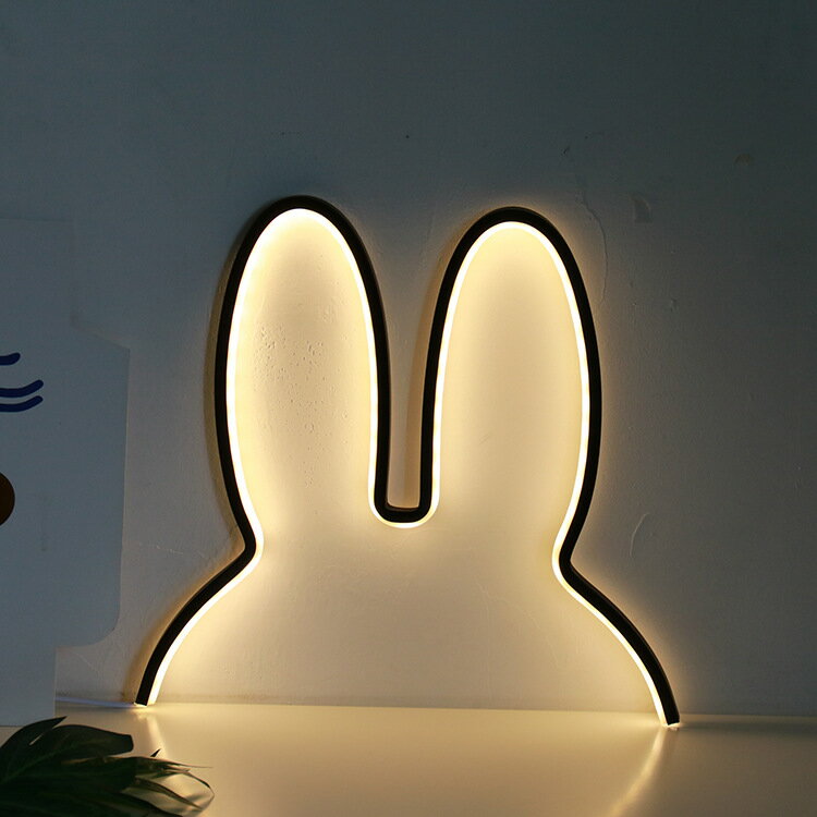 ins兔子耳朵led燈小夜燈USB插電可發光桌面擺件墻面掛件房間裝飾