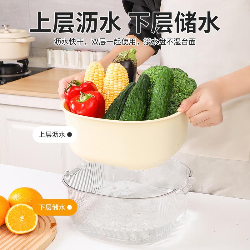 【滿299出貨】廚房雙層洗菜盆瀝水籃家用簡約水槽濾水菜簍洗水果籃子可瀝水果盤