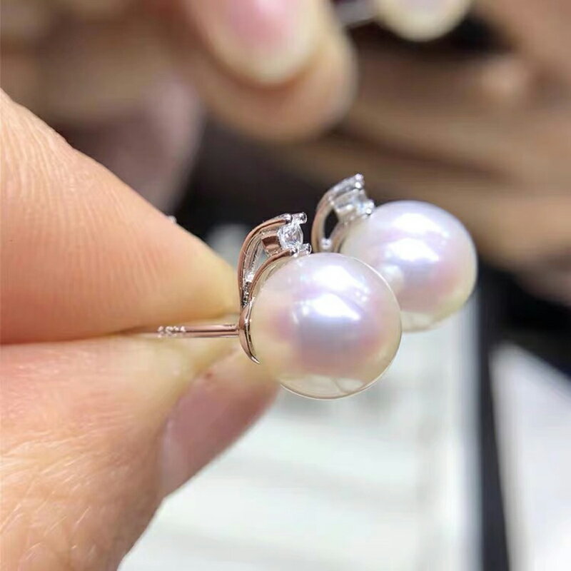 DIY珍珠配件 S925純銀時尚單鉆王妃款耳釘空托半成品玉石耳環銀托