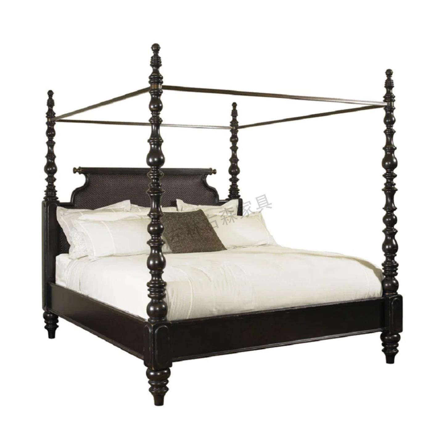 【可打統編 超低價】美式覆古實木床主臥蚊帳架羅馬四柱床中古風法式1.8米高級感雕花 4