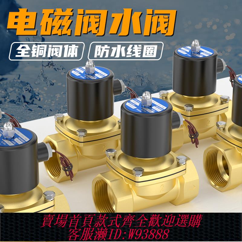 {臺灣公司貨 可打統編}2W常閉進水24V電磁閥220V銅開關閥2分4分6分1寸放水控制閥12V水閥