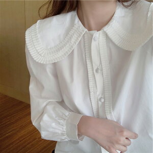 早春季翻領白色襯衫女設計感小眾新款韓版重工長袖氣質港風上衣潮