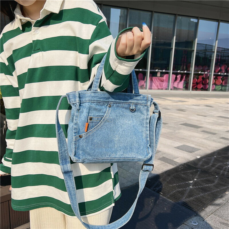 手提包 斜挎包包女日韓精致水洗牛仔包ins文藝范個性創意手提小包單肩包