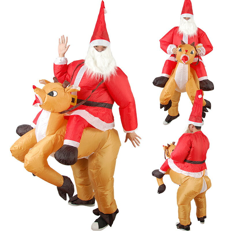 聖誕節搞笑卡通人偶服裝馴鹿裝扮道具服騎鹿聖誕老人充氣衣服成人