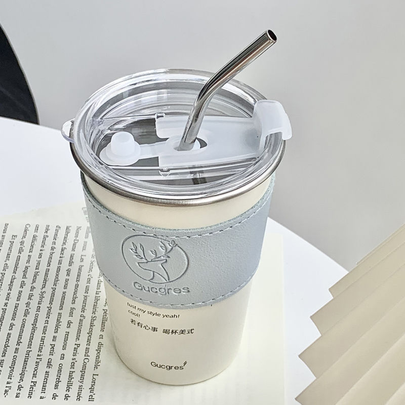 製冷杯 冰霸杯 酷冰杯 304冰霸杯高顏值不鏽鋼帶蓋咖啡杯吸管杯大容量學生水杯牛奶杯子『JJ2150』
