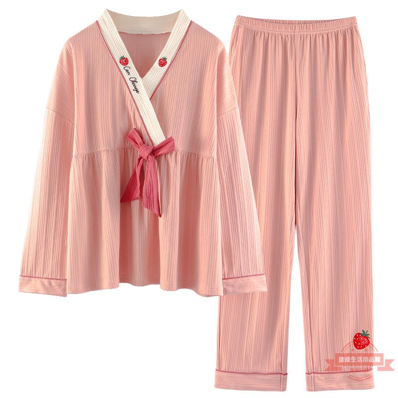 日系和服睡衣女士套裝女棉質長袖薄款夏開衫寬松空調房家居服秋冬