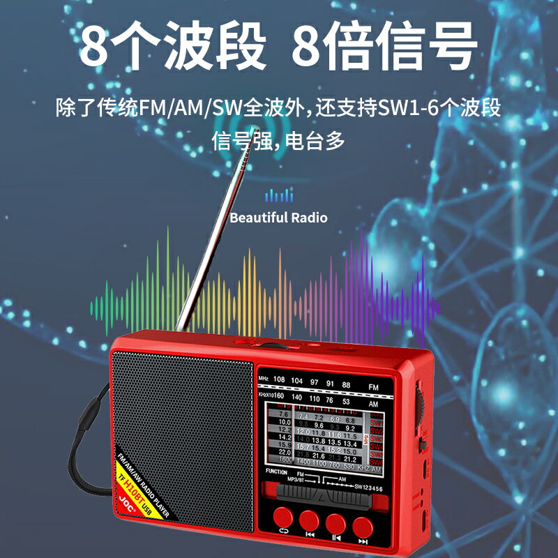 兔王新款全頻波段收音機指針式便攜多功能插卡U盤老人照明播放器