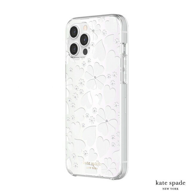Kate Spade Clover Hearts iPhone 12 Pro Max 6.7吋 愛心/幸運草+白色鑲鑽透明殼