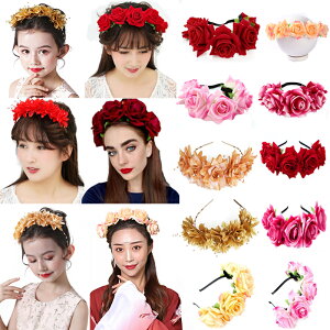 紅玫瑰發箍花環演出頭飾頭花新娘拍照寫真花朵韓國網紅發帶flower