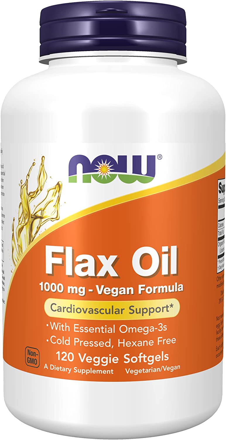NOW 健兒停 亞麻仁油素食膠囊 120顆 NOW Supplements, Flax Oil 1000 mg with Essential Omega-3s, Cold Pressed, Hexane Free, Vegan Formula, 120 Veg Softgels