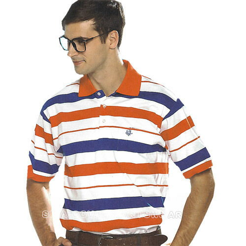 【義大利 SINA COVA】男女運動休閒電腦條紋短POLO衫-橘藍條紋#S805A