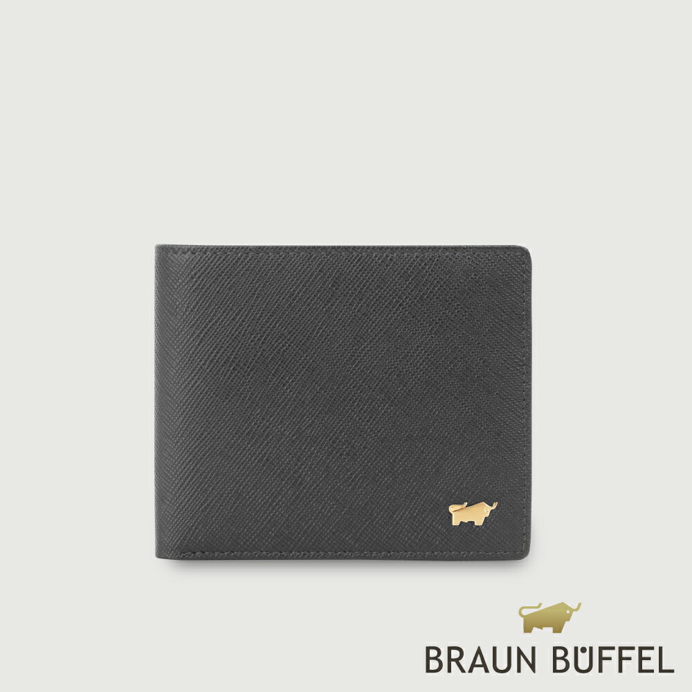 【BRAUN BUFFEL 德國小金牛】臺灣總代理 尚恩A 4卡零錢袋皮夾(網路限定)-黑色(金牛LOGO)/ BF354-315A-BK