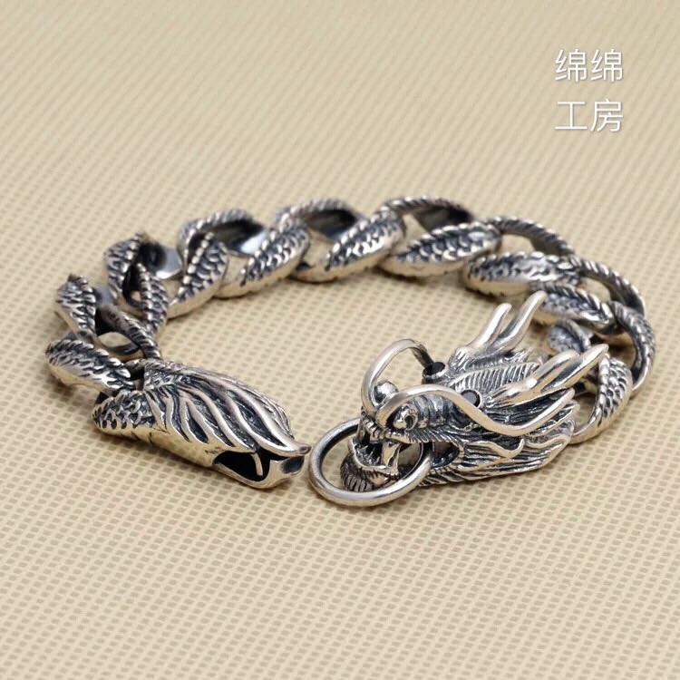 S925純銀個性飾品 復古泰銀男款霸氣神龍手鏈 送男友禮物