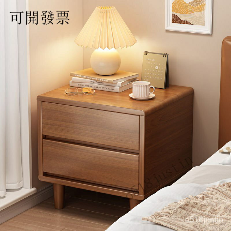 簡約現代 新款全實木床頭櫃簡約中式臥室儲物櫃橡膠木傢用小型收納櫃床邊櫃