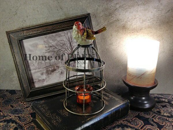 【EDEN】Vintage復古懷舊意大利鄉村小鳥做舊鐵藝鳥籠玻璃燭臺1入