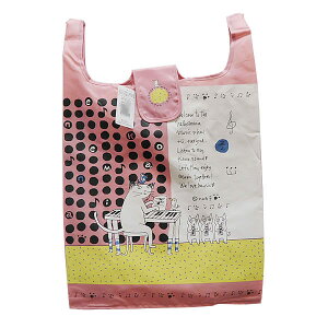 【Noafamily日本諾亞家族】鋼琴貓折疊式購物袋 (粉紅色)
