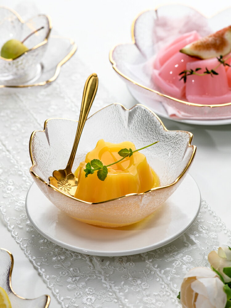 創意櫻花碗玻璃碗透明沙拉碗可愛日式水果碗餐具甜品碗少女心小號