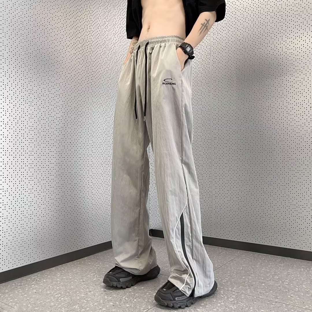美式復古運動褲男夏季薄款設計感速幹褲子寬松闊腿ins直筒休閑褲—貼心服飾