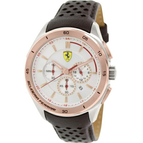送禮首選★FERRARI Formula Italia 奢華經典計時三眼金框銀麵皮帶腕錶/0830190 附提袋【全館滿額折價★APP下單點數4倍送】線上購買享 實體門市同步服務
