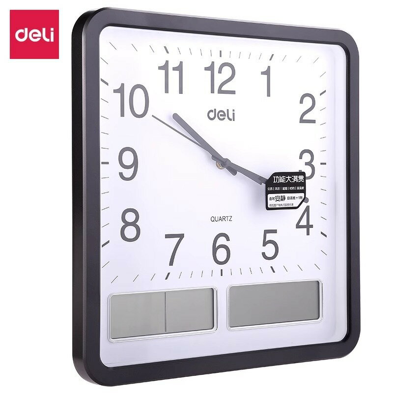 得力8823現代簡約創意掛鐘萬年歷溫濕度創意時鐘低噪音掛鐘批發【宜家良品百貨】