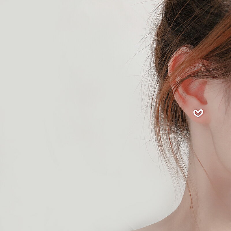 桃心耳釘女999純銀鏤空愛心耳環氣質簡約小巧養耳防過敏心形耳飾
