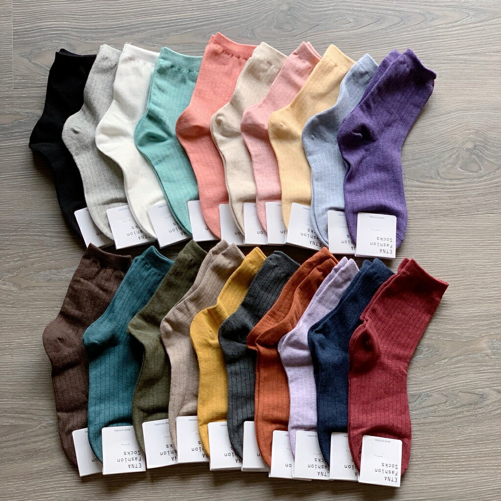 【S.One】正韓-韓國製造 空運來台 20色素色襪 直條 中統 正韓襪 ETNA Fashion Socks