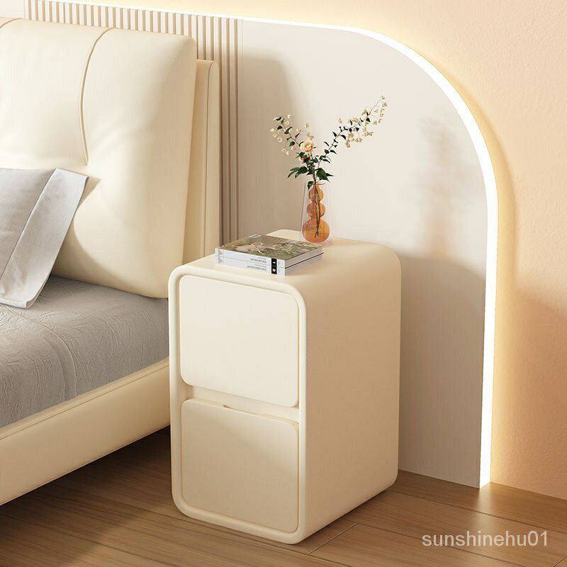 可貨到付款 床頭櫃 小型床頭 奶油風床頭櫃 簡約現代 實木皮質床邊櫃 家用 置物架 簡約現代 小戶型