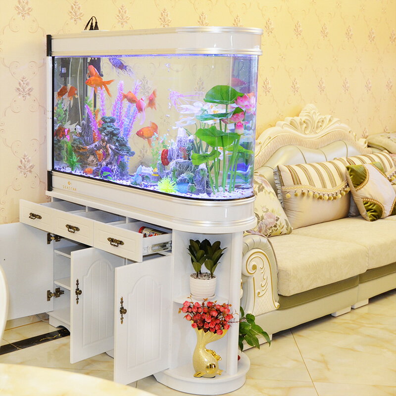 子彈頭魚缸屏風鞋櫃玻璃生態免換水中小大型客廳家用水族箱1.2米