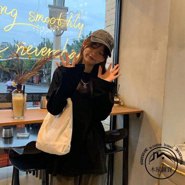 長袖女裝寬鬆純棉打底衫春裝內搭上衣短袖純白【木屋雜貨】