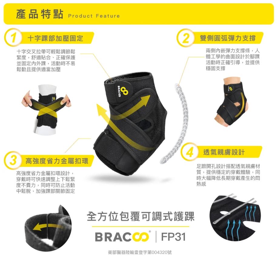 BRACOO奔酷 穩固支撐可調腳踝護具 FP31 S/M L/XL 護踝 2
